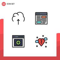 Group of 4 Modern Filledline Flat Colors Set for cloud page server design interface Editable Vector Design Elements