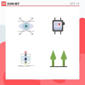 Editable Vector Line Pack of 4 Simple Flat Icons of business monitoring vision monitor research Editable Vector Design Elements