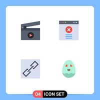 conjunto de pictogramas de 4 iconos planos simples de cadena de bloque de huevo de película elementos de diseño vectorial editables de pascua vector