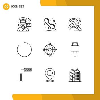 paquete de línea de vector editable de 9 contornos simples de negocios signo de flecha en el sentido de las agujas del reloj microorganismos elementos de diseño de vector editable