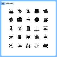 Solid Glyph Pack of 25 Universal Symbols of credit banking planet hardware devices Editable Vector Design Elements