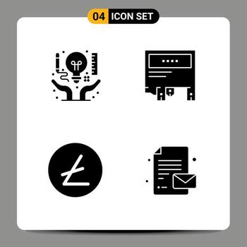 Pictogram Set of 4 Simple Solid Glyphs of idea paper creative advertising blockchain Editable Vector Design Elements
