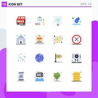 16 User Interface Flat Color Pack of modern Signs and Symbols of corporation building plan water drop Editable Pack of Creative Vector Design Elements