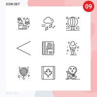 Set of 9 Vector Outlines on Grid for previous arrow rainy sky cloud Editable Vector Design Elements