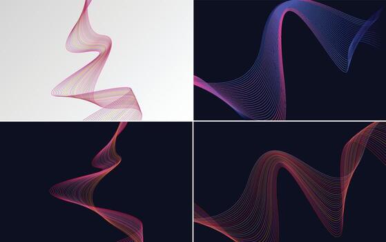 Set of 4 geometric wave pattern background Abstract waving line vector