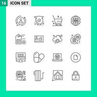 Modern Set of 16 Outlines and symbols such as label web cart system internet Editable Vector Design Elements