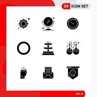 9 iconos creativos signos y símbolos modernos de agua de laboratorio reloj fuente anillo elementos de diseño vectorial editables vector