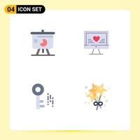 Mobile Interface Flat Icon Set of 4 Pictograms of chart internet pie chart love key Editable Vector Design Elements