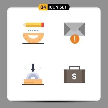 paquete de 4 signos y símbolos de iconos planos modernos para medios de impresión web, como codificación, descarga, desarrollo, tecnología de correo, elementos de diseño de vectores editables