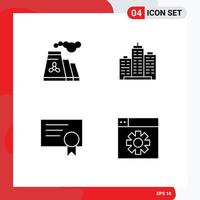 Group of 4 Modern Solid Glyphs Set for factory property smoke business certificate Editable Vector Design Elements