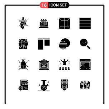 Paquete de glifos sólidos de 16 interfaces de usuario de signos y símbolos modernos de elementos de diseño de vectores editables de cuadrícula virtruviana de ciencia de scane man