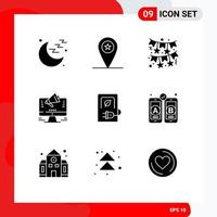 9 Universal Solid Glyph Signs Symbols of charging offer decoration marketing website Editable Vector Design Elements