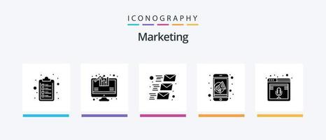 paquete de iconos de marketing glyph 5 que incluye podcast. micrófono. envío. Internet. móvil. diseño de iconos creativos vector