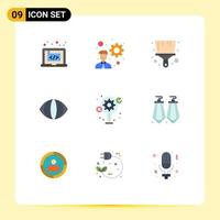 User Interface Pack of 9 Basic Flat Colors of process gear brush idea face Editable Vector Design Elements