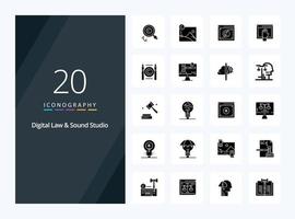 20 Digital Law And Sound Studio Solid Glyph icon for presentation vector