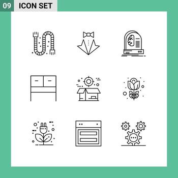 Set of 9 Vector Outlines on Grid for table desk tie machine future Editable Vector Design Elements