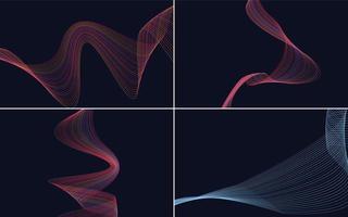 Set of 4 geometric wave pattern background Abstract waving line vector