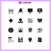 Pictogram Set of 16 Simple Solid Glyphs of offer sale computer board pc Editable Vector Design Elements