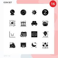 User Interface Pack of 16 Basic Solid Glyphs of wedding heart gear disk blockchain Editable Vector Design Elements