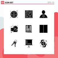 Modern Set of 9 Solid Glyphs and symbols such as real document follow squares geometrical Editable Vector Design Elements