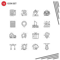 Universal Icon Symbols Group of 16 Modern Outlines of calculate meeting ice cream group business Editable Vector Design Elements