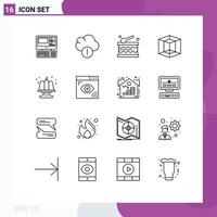 Universal Icon Symbols Group of 16 Modern Outlines of coding food festival cake tool Editable Vector Design Elements