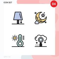 4 Thematic Vector Filledline Flat Colors and Editable Symbols of design sun light new moon cloud Editable Vector Design Elements