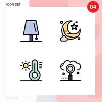 4 colores planos de línea de llenado de vectores temáticos y símbolos editables de diseño luz solar luna nueva nube elementos de diseño de vectores editables