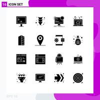Group of 16 Modern Solid Glyphs Set for construction estate page plan house Editable Vector Design Elements