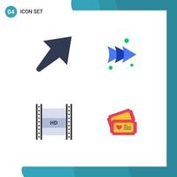 Set of 4 Modern UI Icons Symbols Signs for arrow hd streaming arrow digital video broadcasting definition video Editable Vector Design Elements