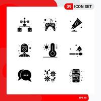 Mobile Interface Solid Glyph Set of 9 Pictograms of sun student video game female student paint Editable Vector Design Elements