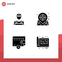 Solid Glyph Pack of 4 Universal Symbols of labour man new worker target blue Editable Vector Design Elements