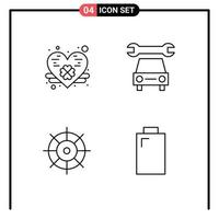 Group of 4 Modern Filledline Flat Colors Set for clover battery car control power Editable Vector Design Elements