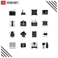 Set of 16 Commercial Solid Glyphs pack for os mac mission window engine Editable Vector Design Elements