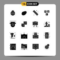 User Interface Pack of 16 Basic Solid Glyphs of insignia badge ruler knowledge basic Editable Vector Design Elements