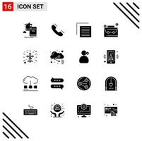 16 User Interface Solid Glyph Pack of modern Signs and Symbols of dollar budget telephone bag user Editable Vector Design Elements