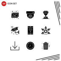 Modern Set of 9 Solid Glyphs Pictograph of wifi mobile sport wifi iot Editable Vector Design Elements