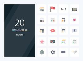 20 Youtube Flat Color icon for presentation vector