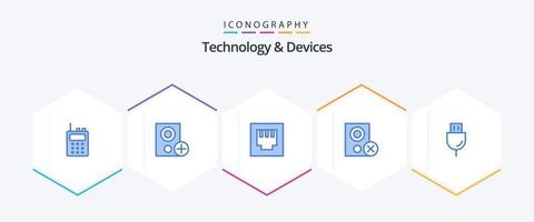 Paquete de 25 dispositivos de iconos azules que incluye enchufe. dispositivos. ethernet retirar. artilugio vector