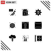 Universal Icon Symbols Group of 9 Modern Solid Glyphs of block internet coding globe programming Editable Vector Design Elements