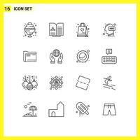 16 iconos creativos signos y símbolos modernos de archivo aprendizaje aficiones cabeza de conocimiento elementos de diseño vectorial editables vector