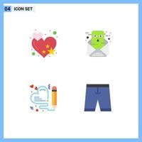 conjunto de 4 iconos de interfaz de usuario modernos símbolos signos para amor pluma chat accesorios de correo electrónico elementos de diseño vectorial editables vector