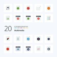 20 Multimedia Flat Color icon Pack like new add reload history document vector