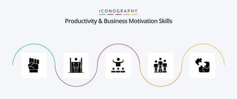 Paquete de iconos de glifo 5 de habilidades de productividad y motivación empresarial que incluye podio. ganadores mejora. equipo. mentor vector