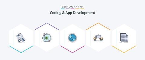 Coding And App Development 25 FilledLine icon pack including mobile. game. application. network. connection vector