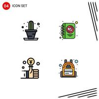 Filledline Flat Color Pack of 4 Universal Symbols of cactus investment diary writing backpack Editable Vector Design Elements