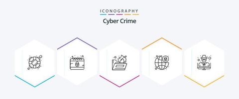 Cyber Crime 25 Line icon pack including hacker. security. folder. padlock. global protection vector