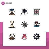 9 Thematic Vector Filledline Flat Colors and Editable Symbols of control doctor goal broken file Editable Vector Design Elements