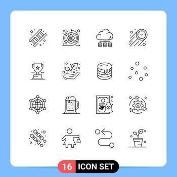 16 User Interface Outline Pack of modern Signs and Symbols of cup stopwatch sprint speed technology Editable Vector Design Elements