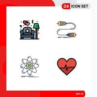 Modern Set of 4 Filledline Flat Colors and symbols such as couch atom love interaction chemistry Editable Vector Design Elements